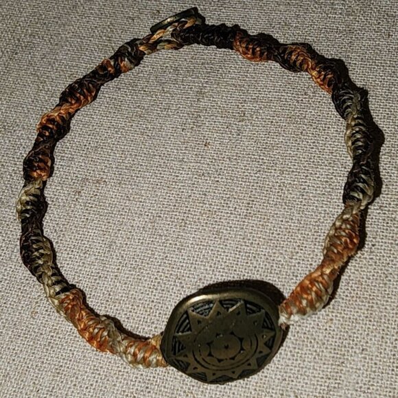 Wakami Twisted Earth Boho Waxed Bracelet Browns Sun Charm Detail Jewelry - Picture 2 of 4